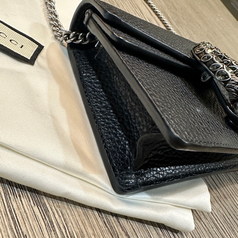 100% AUTH GUCCI Dionysus super mini textured calf leather shoulder bag black - Picture 14 of 15
